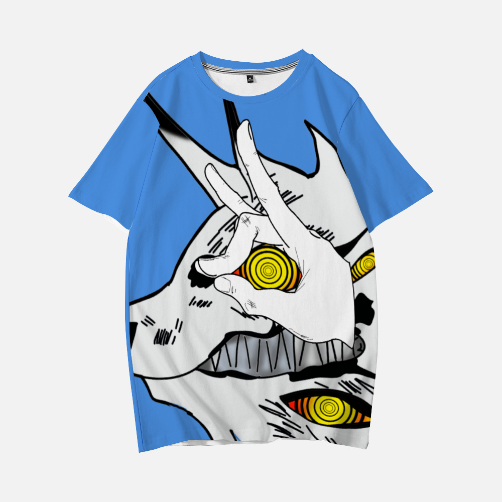 Kon fox tee(blue) Short-sleeve T-Shirts Short-sleeve T-Shirts Loose Round-neck Summer Blouses